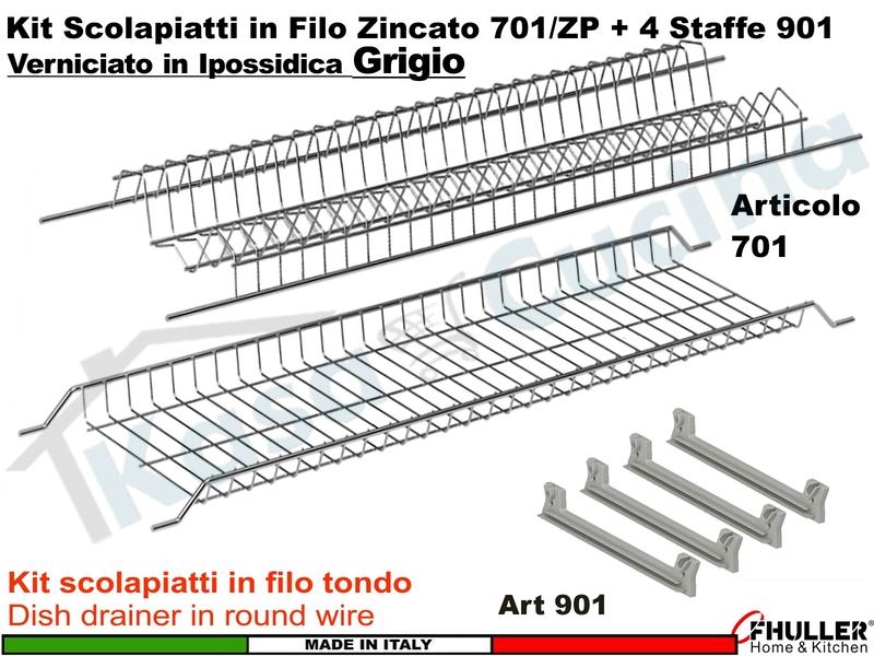 FHULLER - Scolapiatti GRIGIO Incasso Pensile 40 Interno 36,4 +4 Staffe+Cartone