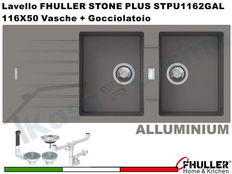 FHULLER Lavello incasso Cucina GRANITO STONE PLUS 116X50 2 Vasche + Gocciolatoio ALLUMINIO