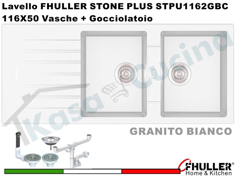 FHULLER Lavello incasso Cucina GRANITO STONE PLUS 116X50 2 Vasche + Gocciolatoio BIANCO