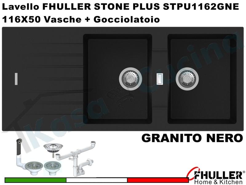 FHULLER Lavello incasso Cucina GRANITO STONE PLUS 116X50 2 Vasche + Gocciolatoio NERO