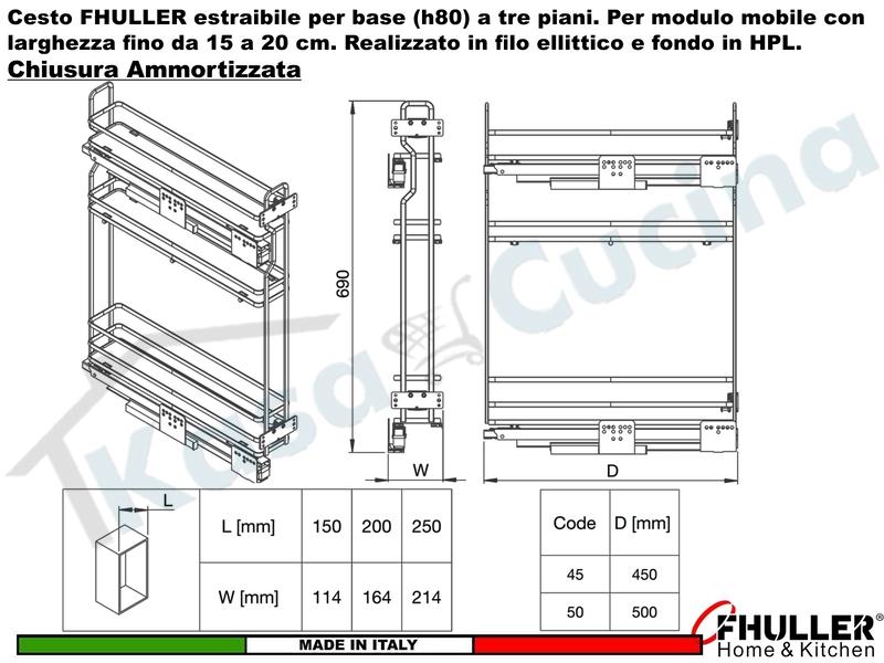 Cestello FHULLER Base Jolly ELLITE Estraibile 3 Ripiani da 25 Prof.45 ARDESIA