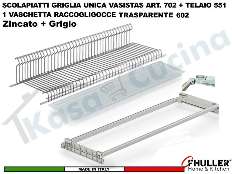 Scolapiatti VASISTAS Griglia Unica GRIGIO 702 Pensile 60 Interno 55,6 + Vaschetta + Telaio