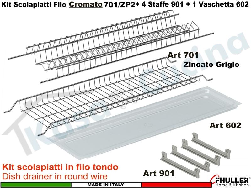 FHULLER - Scolapiatti GRIGIO Incasso Pensile 40 Interno 36,4 + Staffe + Vaschetta
