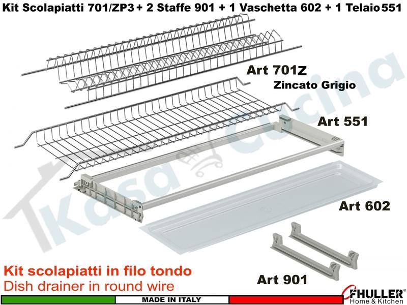 FHULLER - Scolapiatti GRIGIO Incasso Pensile 40 Interno 36,4 +Staffe+Vaschetta+Telaio