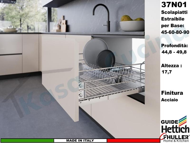 Scolapiatti Estraibile FHULLER Base UNIVERSALE 45-60-80-90 37N01 Guide HETTICH Prof.44,8