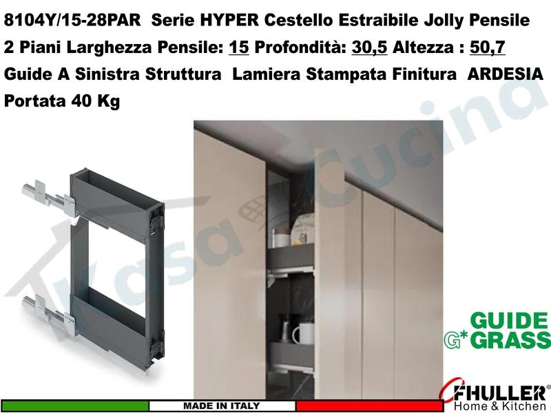 Carello Jolly Estraibile HYPER 8104YY/15-28PAR Pensile 15 Guide Grass ARDESIA