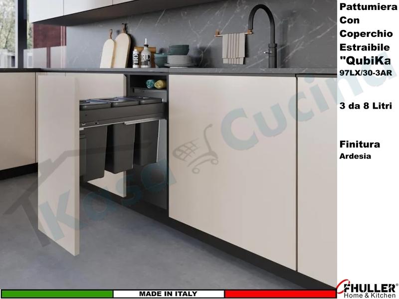 FHULLER Pattumiera Estraibile 97LX/30-3AR Fissaggio Anta Base 30 3 Secchi