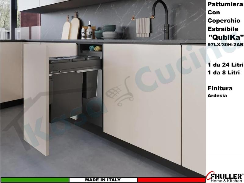 FHULLER Pattumiera Estraibile 97LX/30H-2AR Fissaggio Anta Base 30 2 Secchi