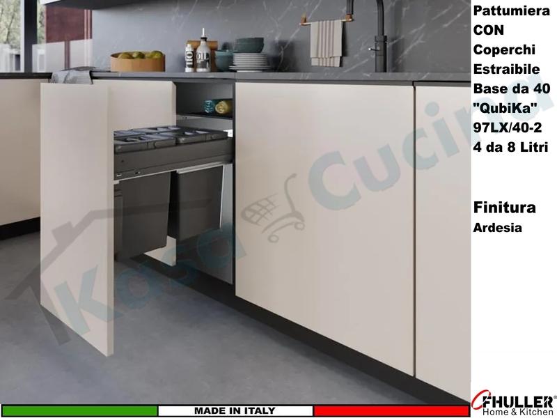 FHULLER Pattumiera Estraibile 97LX/40-2AR Fissaggio Anta Base 40 4 Secchi