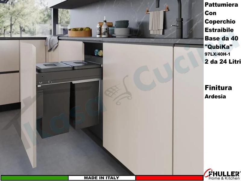 FHULLER Pattumiera Estraibile 97LX/40H-1AR Fissaggio Anta Base 40 2 Secchi