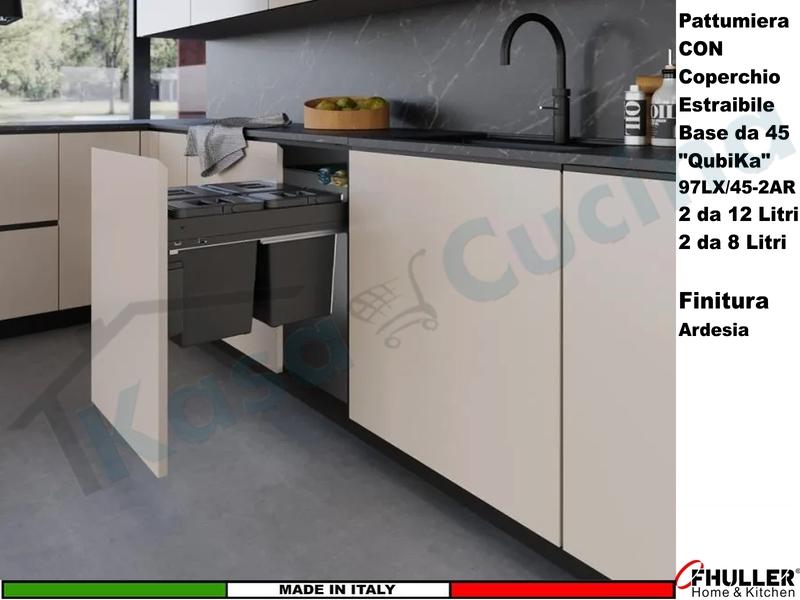 FHULLER Pattumiera Estraibile 97LX/45-2AR Fissaggio Anta Base 45 4 Secchi