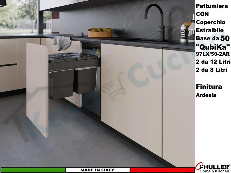 FHULLER Pattumiera Estraibile 97LX/50-2AR Fissaggio Anta Base 50 4 Secchi