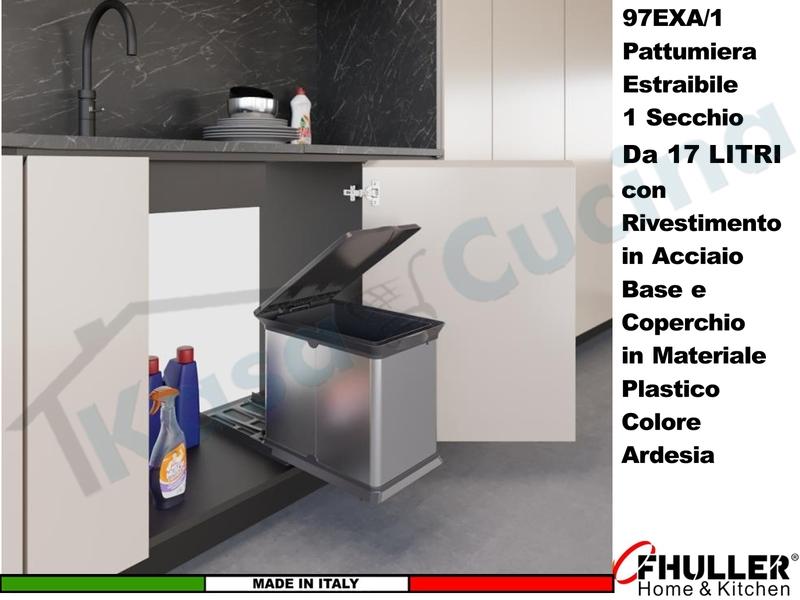 FHULLER Pattumiera Incasso Estraibile Acciaio e Plastica Ardesia 1 Secchio