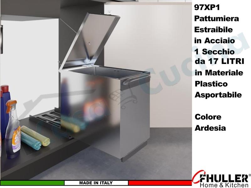 FHULLER Pattumiera Incasso Estraibile Acciaio e Plastica Ardesia 1 Secchio