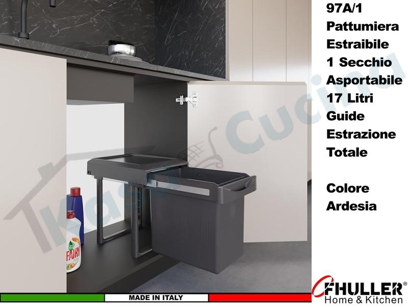 FHULLER Pattumiera Incasso Estraibile Frontale in Plastica Ardesia 1 Secchio