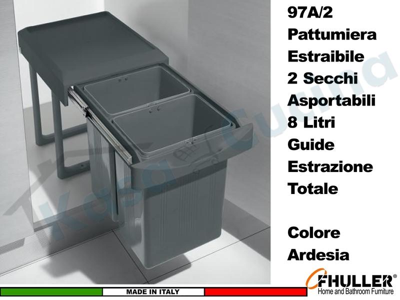 FHULLER Pattumiera Incasso Estraibile Frontale in Plastica Ardesia 2 Secchi