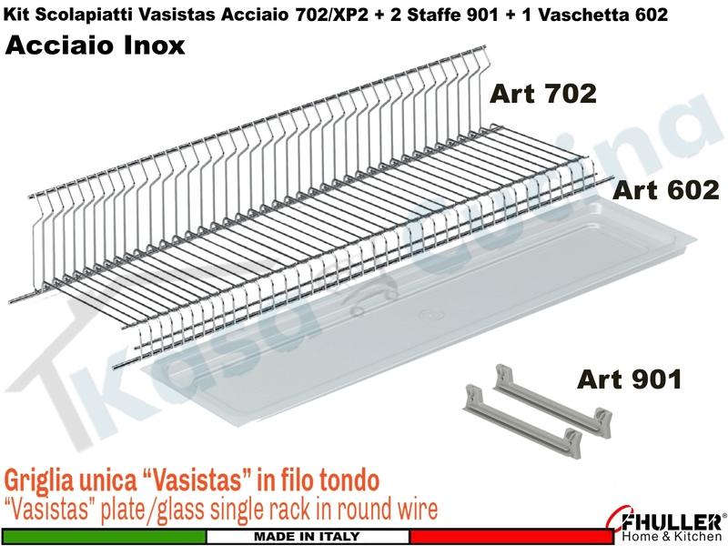 Kit Scolapiatti Vasistas Pensile 90 INOXA 702/90 + 2 Staffe 901 + Vaschetta 602