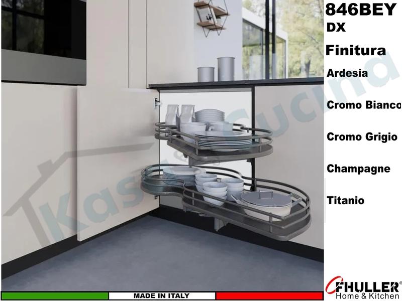 FHULLER 846BEY Meccanismo Estraibile Ammortizzato Base Angolo Anta da 45 DX Vari Colori