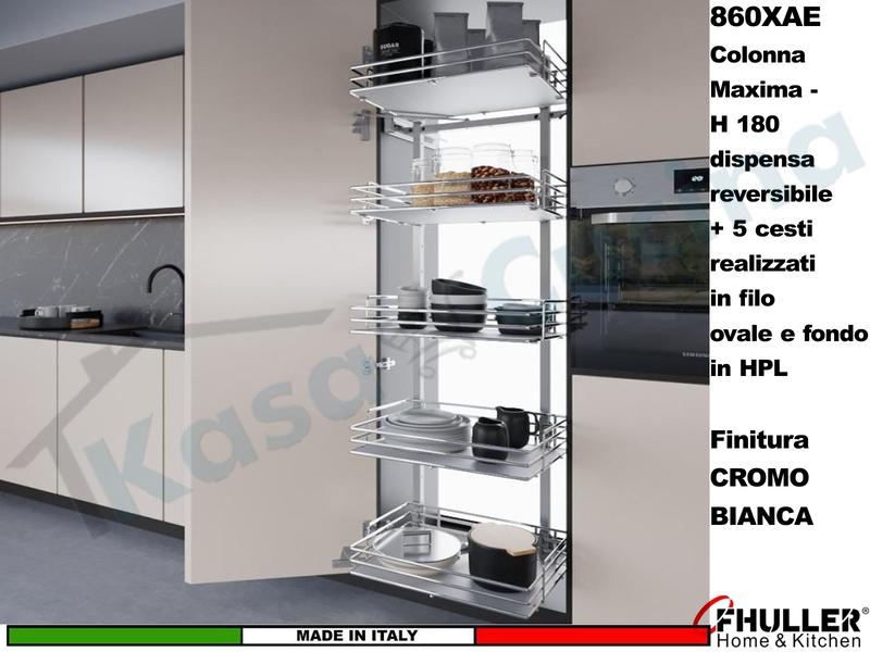 Colonna Dispensa Reversibile ELLITE 860XAE H.180 + 5 Cesti Larg. Da 15 a 75 Cromo Bianco