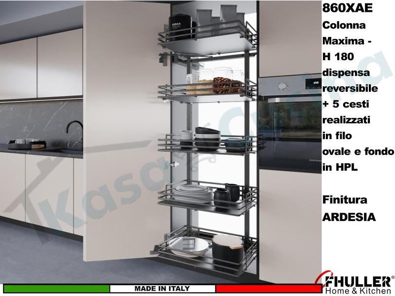 Colonna Dispensa Reversibile ELLITE 860XAE H.180 + 5 Cesti Larg. Da 30 a 75 Ardesia