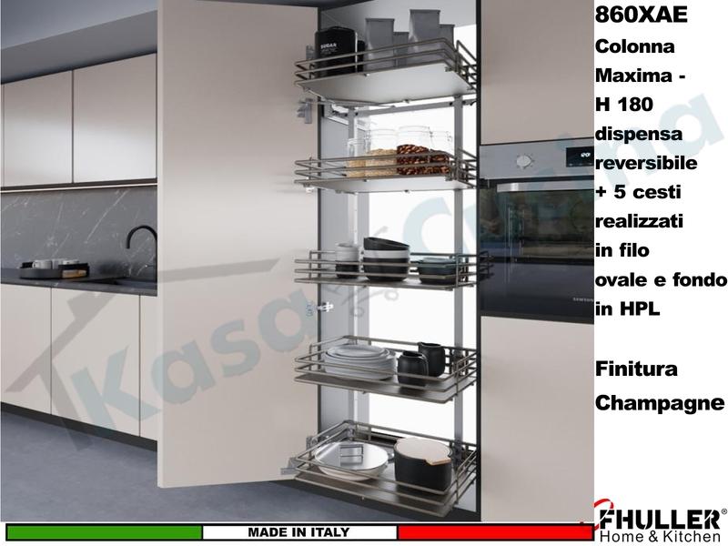 Colonna Dispensa Reversibile ELLITE 860XAE H.180 + 5 Cesti Larg. Da 30 a 75 Champagne