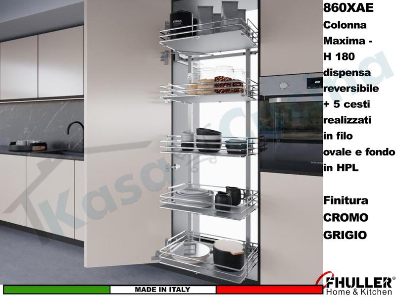 Colonna Dispensa Reversibile ELLITE 860XAE H.180 + 5 Cesti Da 30 a 75 Cromo-Grigio