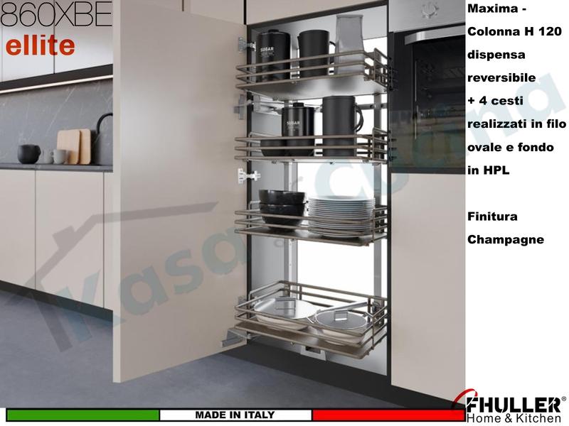 Colonna Dispensa Reversibile ELLITE 860XBE H.120 + 4 Cesti Larg. Da 30 a 60 CHAMPAGNE