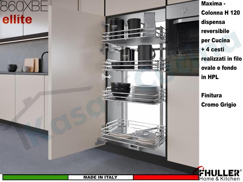 Colonna Dispensa Reversibile ELLITE 860XBE H.120 + 4 Cesti Larg. Da 30 a 60 GRIGIO