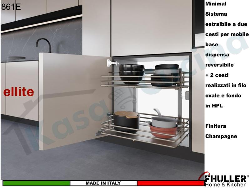Colonna Dispensa Reversibile ELLITE 861E H.58,2 + 2 Cesti Larg. Da 40 a 60 CHAMPAGNE