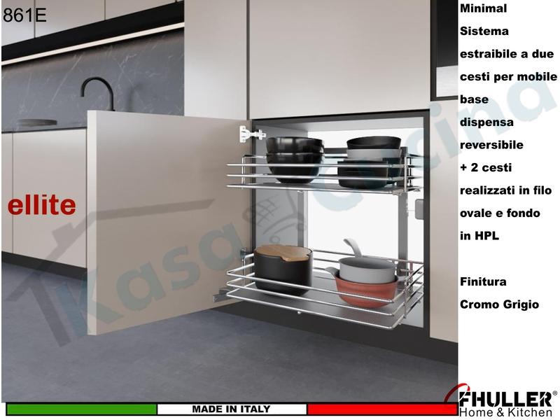 Colonna Dispensa Reversibile ELLITE 861E H.58,2 + 2 Cesti Larg. Da 40 a 60 GRIGIO