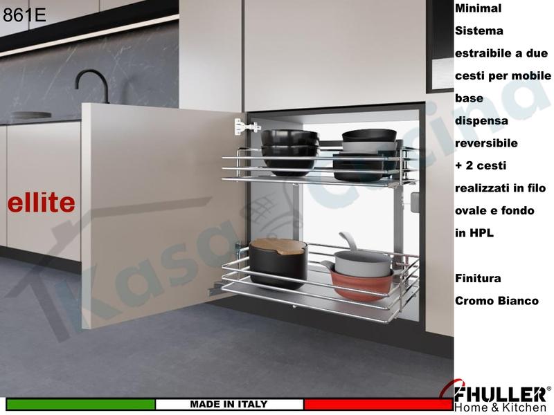 Colonna Dispensa Reversibile ELLITE 861E H.58,2 + 2 Cesti Larg. Da 40 a 60 Cromo Bianco