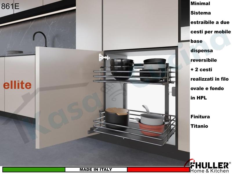 Colonna Dispensa Reversibile ELLITE 861E H.58,2 + 2 Cesti Larg.Da 40 a 60 Titanio