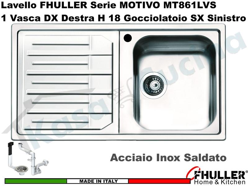 Lavello FHULLER Mod.MOTIVO Acciaio Spazzolato 86X50 1 Vasca H 18 DX e Gocc. SX