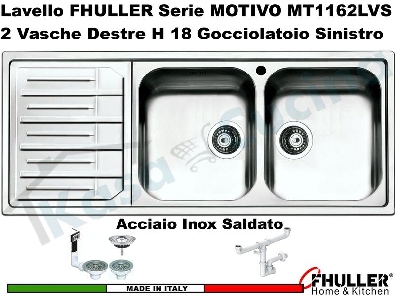 Lavello FHULLER Mod.MOTIVO Acciaio Spazzolato 116X50 2 Vasche H 18 DX e Gocc. SX