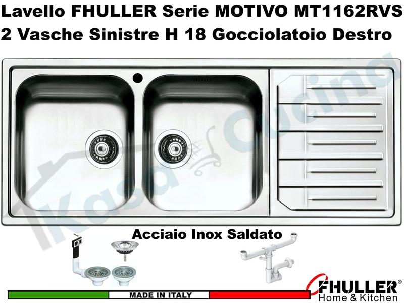 Lavello FHULLER Mod.MOTIVO Acciaio Spazzolato 116X50 2 Vasche H 18 SX e Gocc. DX