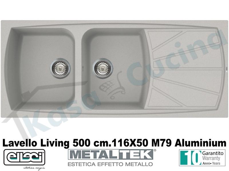 Lavello Elleci Living 500.NNA 116X50 2 Vasche Granitek Metal® M79 Aluminium