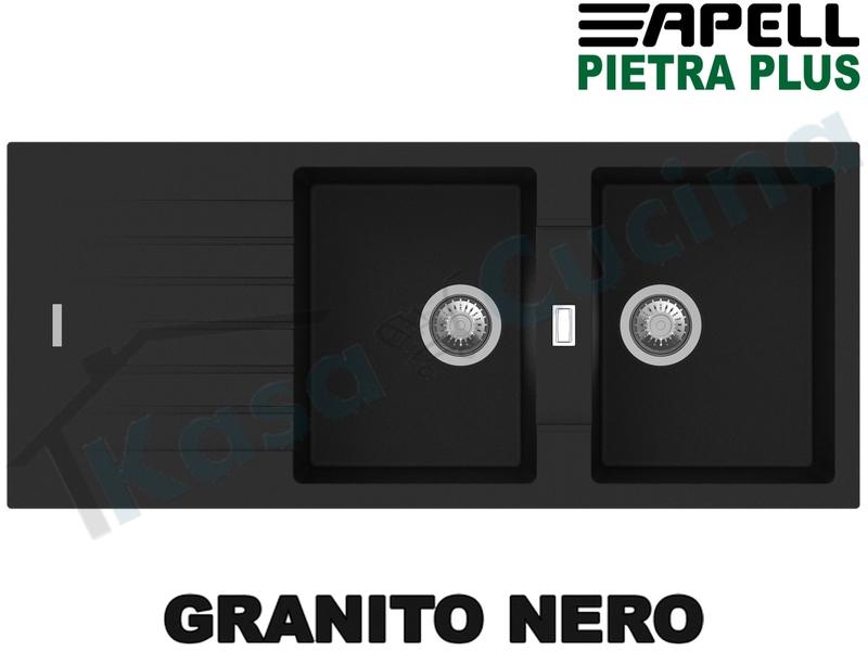 Lavello Apell Pietra Plus cm.116X50 2V+Gocc. Granito Nero