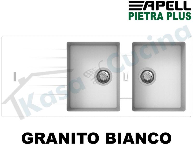 Lavello Apell Pietra Plus cm.116X50 2V+Gocc. Granito Bianco