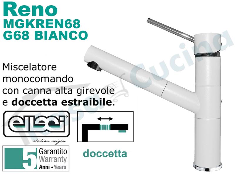 Rubinetto Miscelatore Cucina Reno Doccetta Estraibile Granitek® G68 Bianco