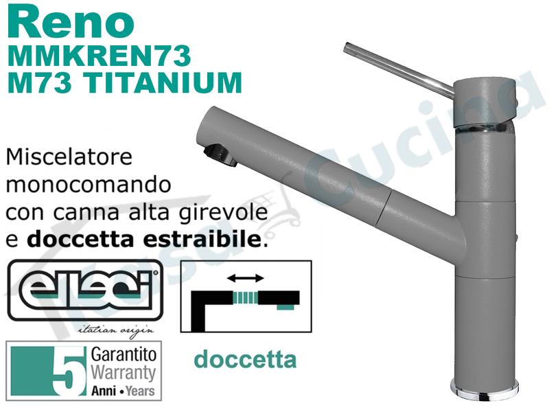 Rubinetto Miscelatore Cucina Reno Doccetta Estraibile Metaltek® M73 Titanium