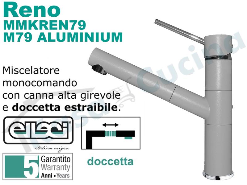Rubinetto Miscelatore Cucina Reno Doccetta Estraibile Metaltek® M79 Aluminium