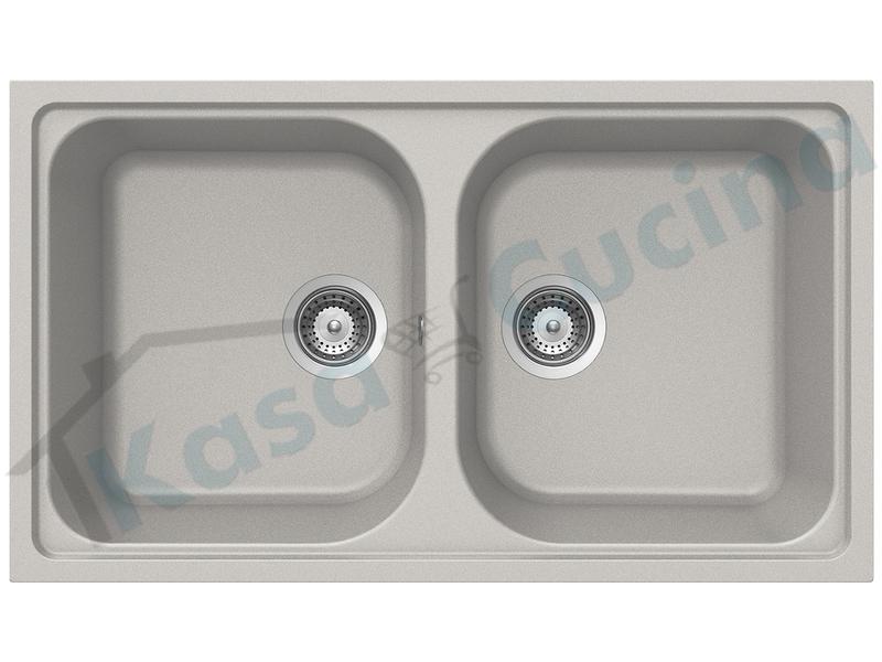 Lavello da Incasso Cucina 2 Vasche Lithos cm.86x50 Cristalite® Alumina