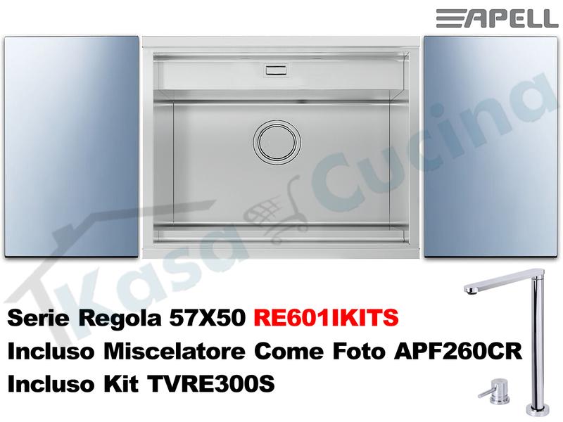 Lavello Apell Regola RE601IKITS Filotop 57X50 Vascone Vetro Silver + Miscelatore