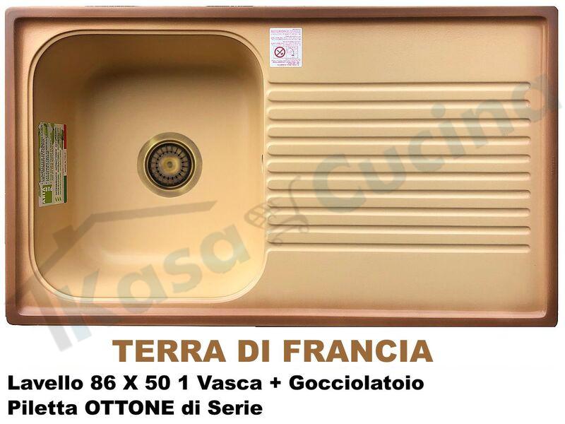 Lavello Futura 86X50 1 Vasca + Gocc. Terra di Francia + Piletta Ottone