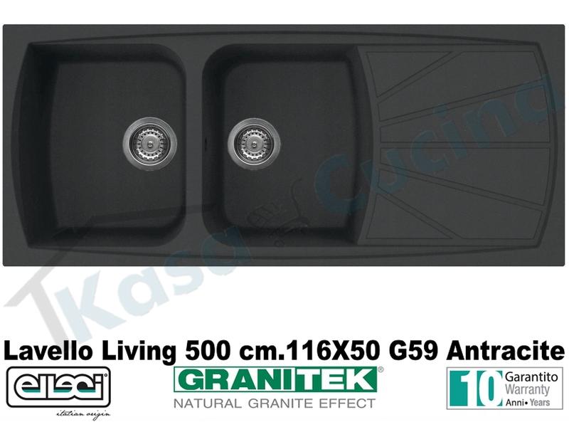 Lavello Elleci Living 500. 116X50 2 Vasche Granitek Classic® G59 Antracite