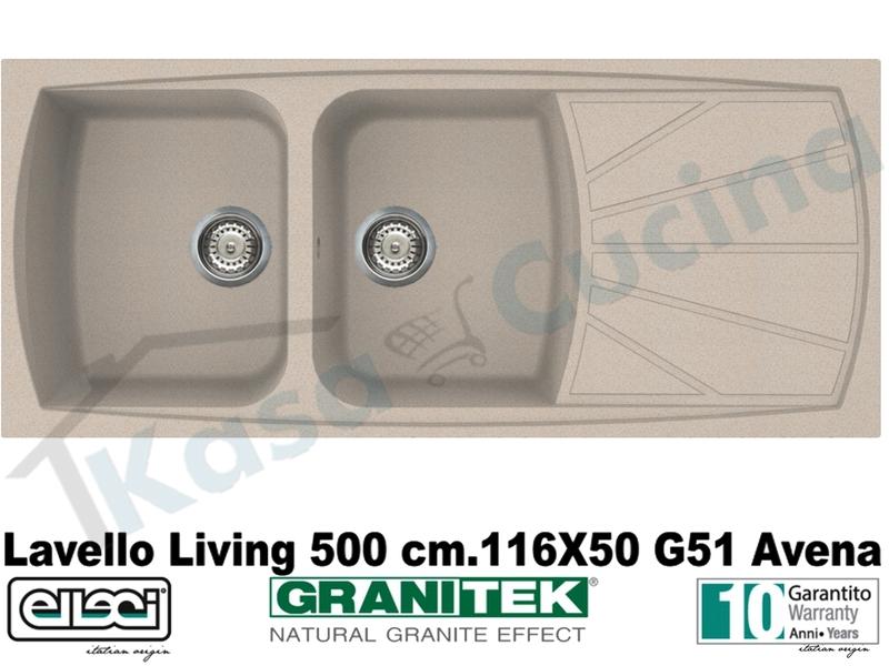 Lavello da Incasso Living cm.116x50 2 Vasche Granitek® G51 Avena