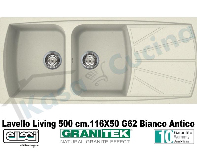 Lavello Elleci Living 500. 116X50 2 Vasche Granitek Classic® G62 Bianco antico