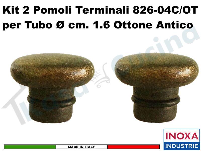 Confezione 2 pomoli terminale Inoxa 826-04C/OT X Barra tubo 16 mm Ottone Antico