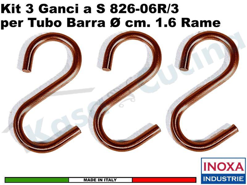 Confezione 3 ganci a S Inoxa 826-06R/3 per Barra tubo 16 mm Rame Antico