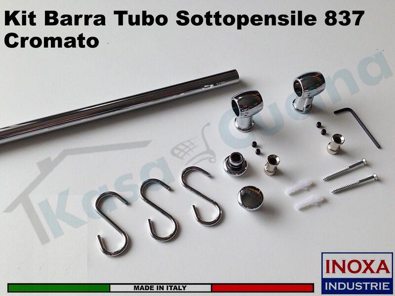 Kit Barra tubo 16 mm sottopensile Cromato Cm.60 Inoxa 837-0600C + 2 ganci
